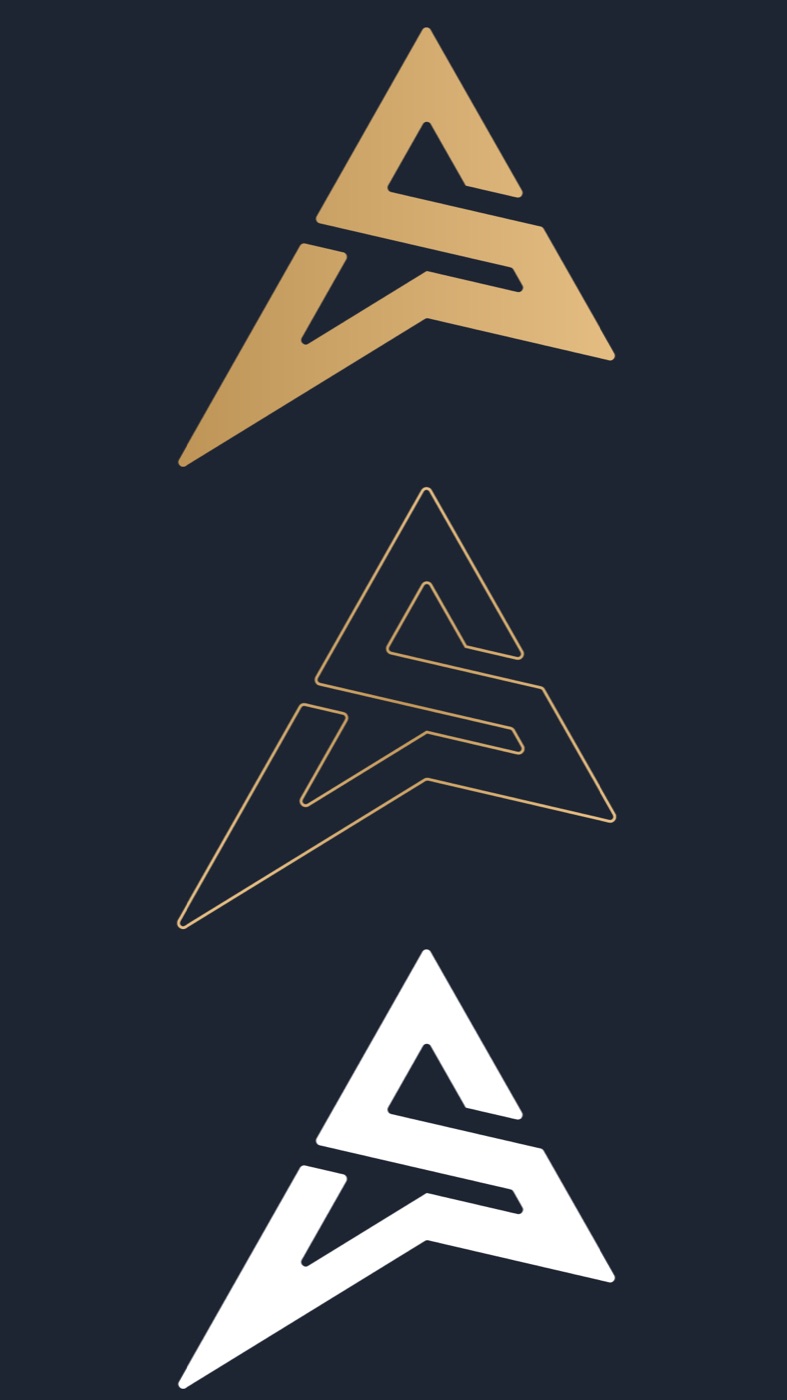 The Awesome monogram in three versions on navy: gold, gold outline, and white