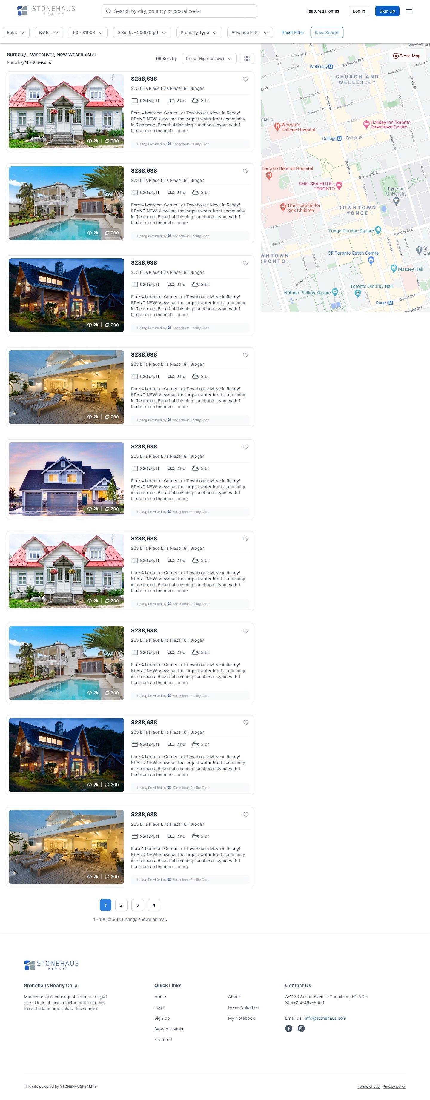 List view. List view: each card gains a description beside its photo, under the same filters.