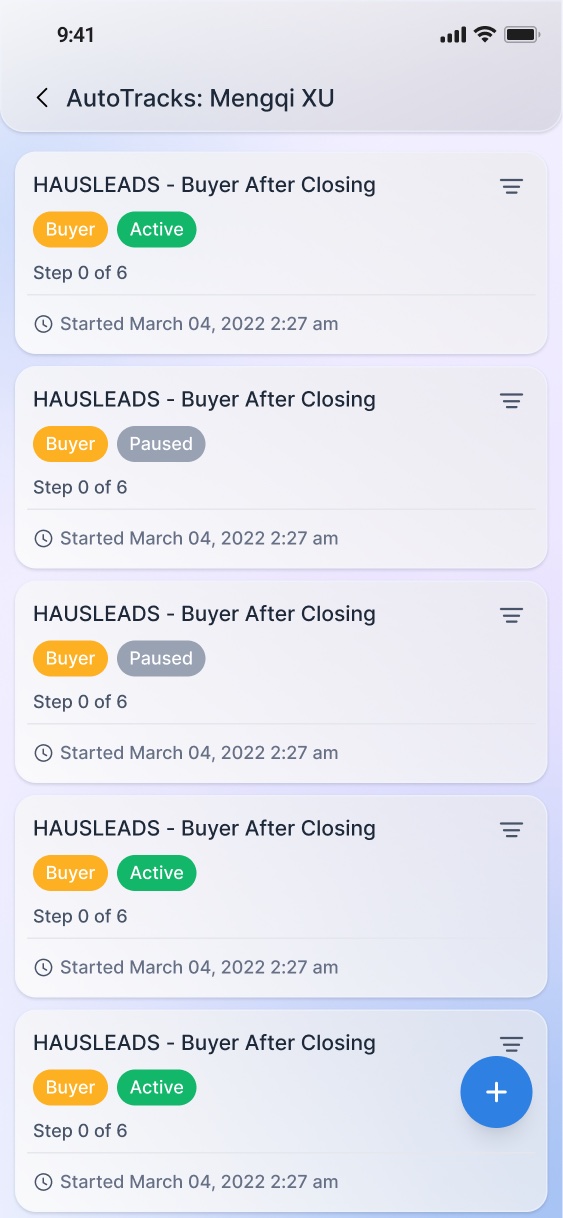 Hausleads mobile app: the AutoTracks screen
