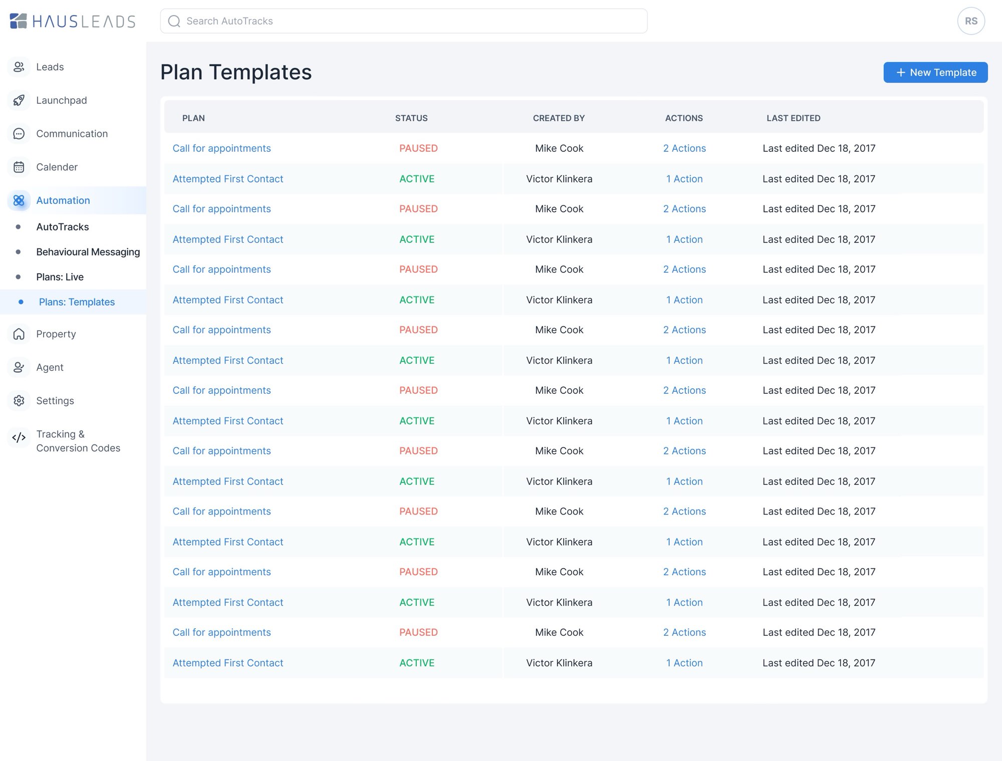 Plan templates. Plan Templates: reusable plans with status, author, actions and last edit.